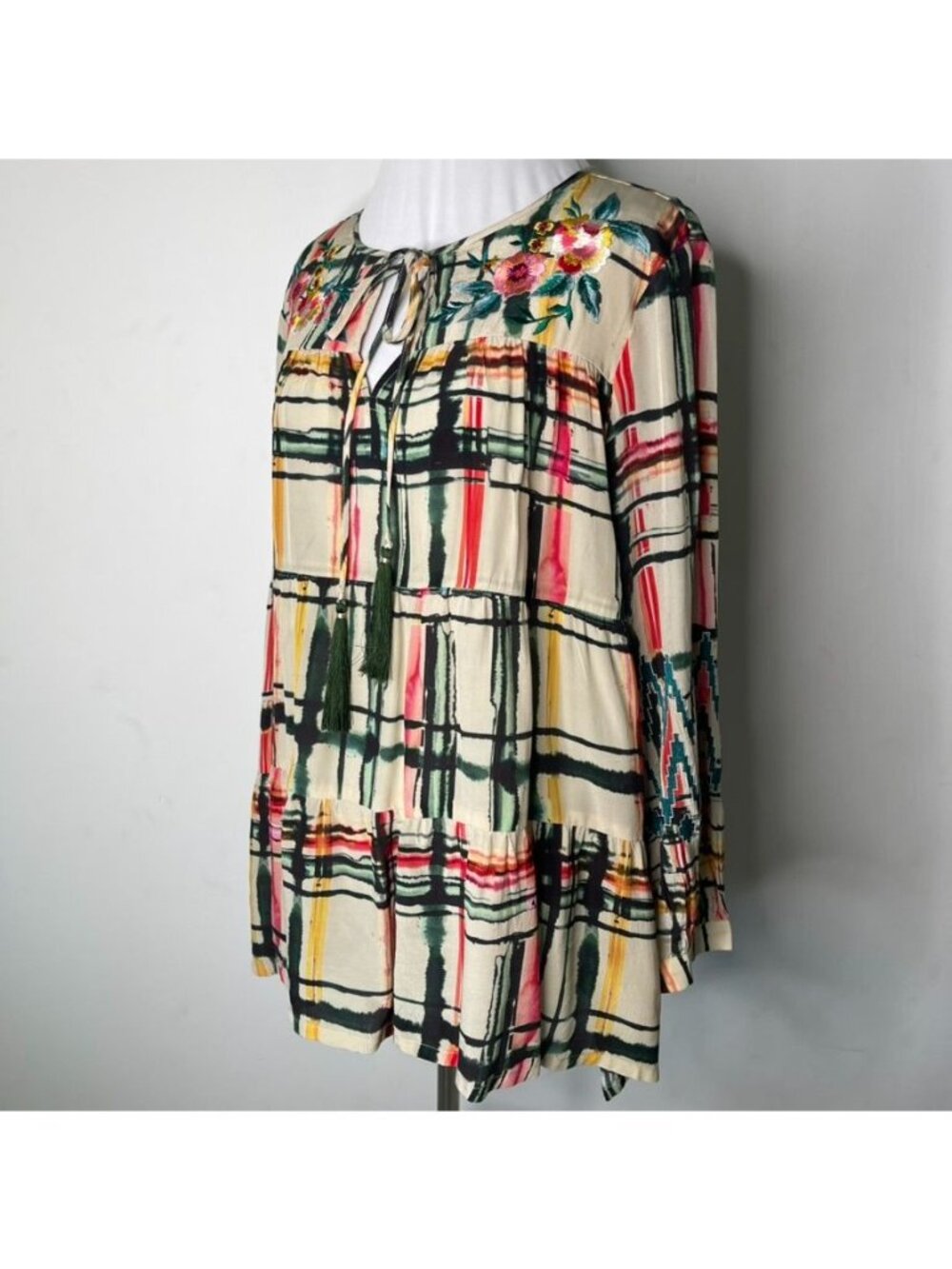 NWT Vineet Bahl Anthropologie Vanessa Tiered Peasant Blouse Multicolor Floral L - Picture 3 of 11